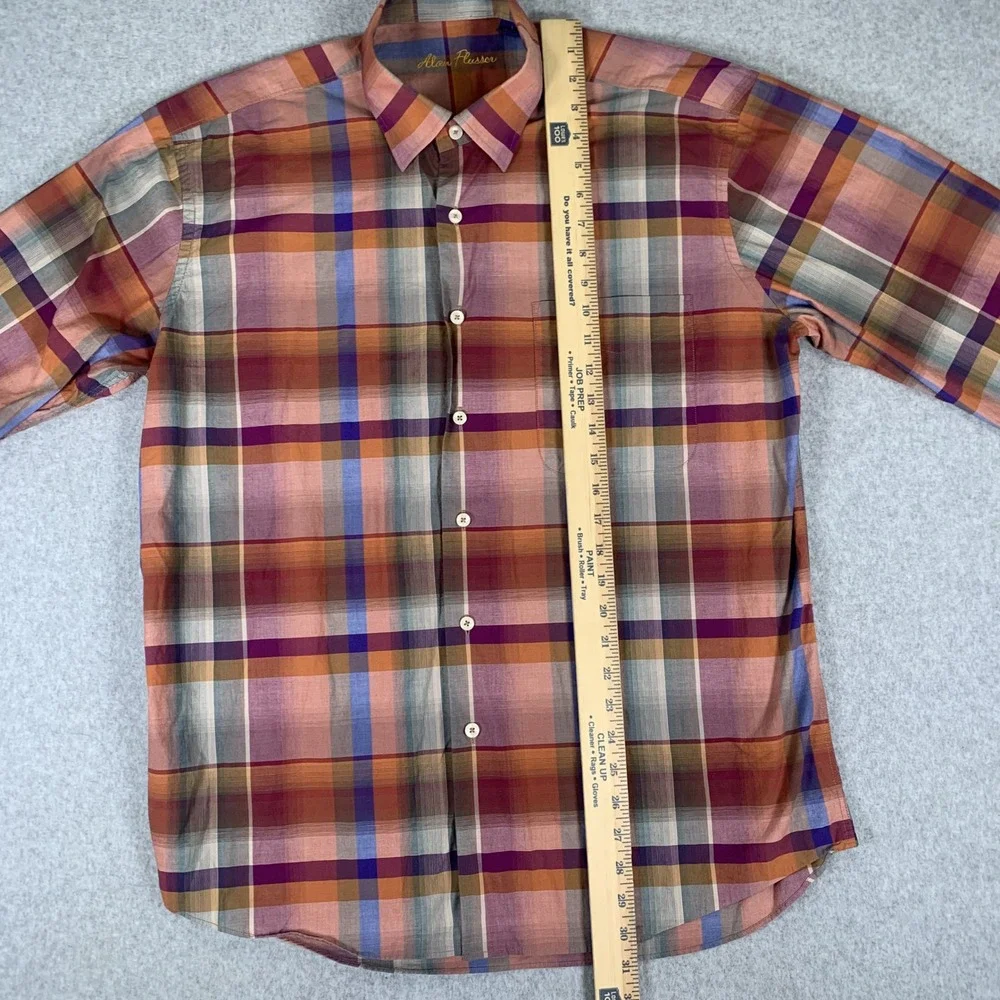 Alan Flusser Button Down Shirt Mens Large Multi Plaid Long Sleeve Cotton